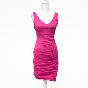 Nicole Miller Artelier Hot Pink Ruched Cocktail Dress Size 4 Bodycon Party